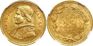 2.5 Скудо Папская область (752-1870) Золото Пий IX (1792- 1878)