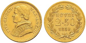 2.5 Скудо Папская область (752-1870) Золото Пий IX (1792- 1878)