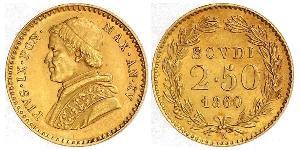 2.5 Скудо Папская область (752-1870) Золото Пий IX (1792- 1878)