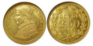 2.5 Скудо Папская область (752-1870) Золото Пий IX (1792- 1878)