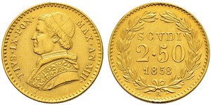 2.5 Скудо Папская область (752-1870) Золото Пий IX (1792- 1878)