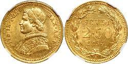 2.5 Скудо Папська держава (752-1870) Золото Пій IX (1792- 1878)