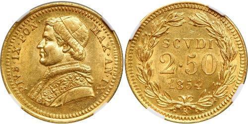 2.5 Скудо Папська держава (752-1870) Золото Пій IX (1792- 1878)