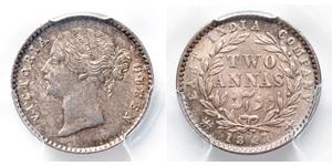 2 Anna Inde / Compagnie anglaise des Indes orientales (1757-1858) Argent Victoria (1819 - 1901)
