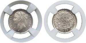 2 Anna Inde / Compagnie anglaise des Indes orientales (1757-1858) Argent Victoria (1819 - 1901)