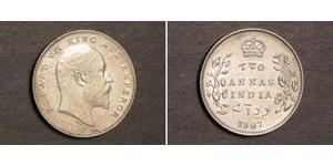 2 Anna British Raj (1858-1947) Silver Edward VII (1841-1910)