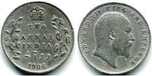 2 Anna 英属印度 (1858 - 1947) 銀 爱德华七世 (1841-1910)