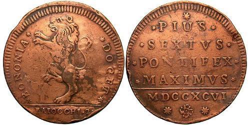 2 Baiocco Stato Pontificio (752-1870) Bronzo Papa Pio VI ( 1717-1799)