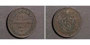 2 Baiocco Papal States (752-1870) Copper Pope Pius IX (1792- 1878)