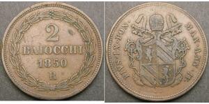 2 Baiocco États pontificaux (752-1870) Cuivre Pie IX (1792- 1878)