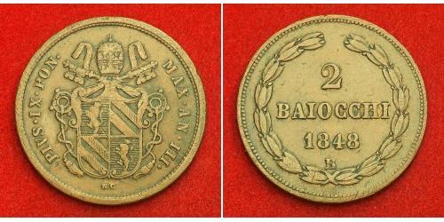 2 Baiocco États pontificaux (752-1870) Cuivre Pie IX (1792- 1878)