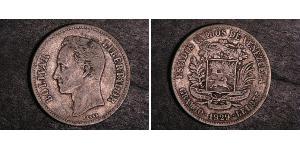 2 Bolivar Venezuela (1811 - ) Silver Simon Bolivar (1783 - 1830)