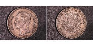 2 Bolivar Venezuela (1811 - ) Silver Simon Bolivar (1783 - 1830)