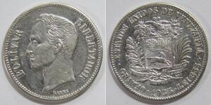 2 Bolivar Venezuela 銀 Simon Bolivar (1783 - 1830)