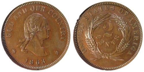 2 Cent Estados Unidos de América (1776 - ) Cobre 