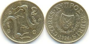 2 Cent Republic of Cyprus (1960 - ) Brass/Nickel 