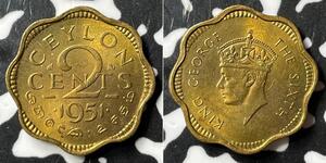 2 Cent Sri Lanka (1948 - ) Ottone Giorgio VI (1895-1952)