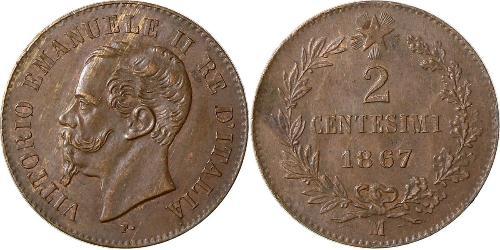 2 Centesimo Kingdom of Italy (1861-1946) Copper Victor Emmanuel II of Italy (1820 - 1878)