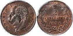 2 Centesimo Kingdom of Italy (1861-1946) Rame Umberto I (1844-1900)
