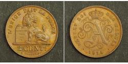 2 Centime Bélgica Cobre Alberto I de Bélgica (1875 - 1934)