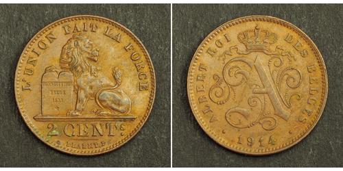 2 Centime Bélgica Cobre Alberto I de Bélgica (1875 - 1934)