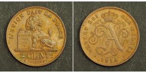 2 Centime Belgio Rame Alberto I del Belgio