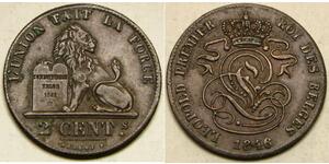 2 Centime Belgio Rame Leopoldo I del Belgio (1790-1865)