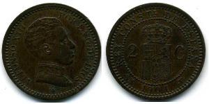 2 Centimo Kingdom of Spain (1874 - 1931) 銅 阿方索十三世 (1886 - 1941)