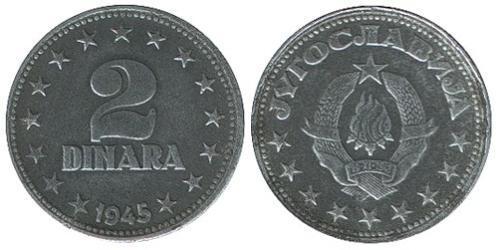 2 Dinar Sozialistische Föderative Republik Jugoslawien (1943 -1992) Zink 