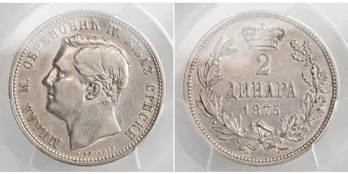 2 Dinaro Serbia Plata Milan I de Serbia