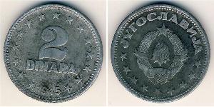 2 Dinaro República Federativa Socialista de Yugoslavia (1943 -1992) Zinc 