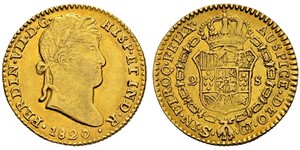 2 Escudo Spanish Mexico  / Kingdom of New Spain (1519 - 1821) Gold Ferdinand VII of Spain (1784-1833)