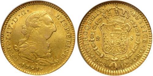 2 Escudo Spagna Oro Carlo IV di Spagna (1748-1819)