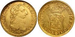 2 Escudo Vicereame della Nuova Granada (1717 - 1819) Oro Carlo III di Spagna (1716 -1788)