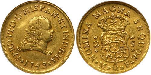 2 Escudo Virreinato de Nueva España (1519 - 1821) Oro Fernando VI de España (1713-1759)
