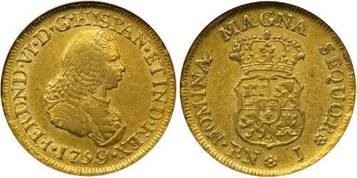 2 Escudo Virreinato de Nueva Granada (1717 - 1819) Oro Fernando VI de España (1713-1759)