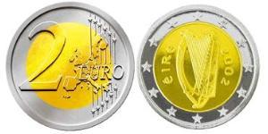 2 Euro 爱尔兰共和国 Bimetal 
