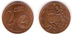 2 Eurocent Fünfte Französische Republik (1958 - ) Kupfer/Stahl 