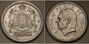 2 Franc Mónaco (1297 - ) Aluminio Luis II de Mónaco (1870-1949)