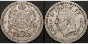 2 Franc Mónaco (1297 - ) Aluminio Luis II de Mónaco (1870-1949)