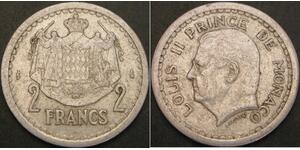 2 Franc Monaco Aluminium Louis II. von Monaco (1870-1949)