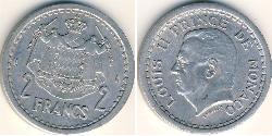 2 Franc Monaco (1297 - ) Aluminium Louis II Prince of Monaco (1870-1949)