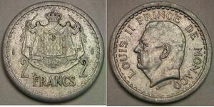 2 Franc Monaco (1297 - ) Aluminium Louis II de Monaco (1870-1949)