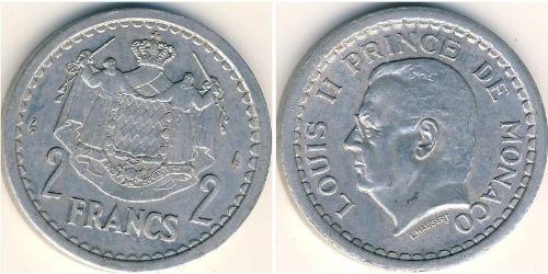 2 Franc Monaco (1297 - ) Aluminium Louis II. von Monaco (1870-1949)