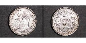 2 Franc Belgique Argent Leopold II (1835 - 1909)