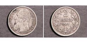 2 Franc Belgique Argent Leopold II (1835 - 1909)