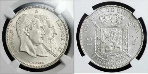 2 Franc Belgique Argent Leopold II (1835 - 1909)