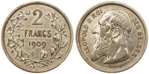 2 Franc Belgio Argento Leopold II (1835 - 1909)
