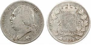 2 Franc Kingdom of France (1815-1830) Argento Luigi XVIII di Francia (1755-1824)