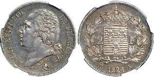 2 Franc Kingdom of France (1815-1830) Argento Luigi XVIII di Francia (1755-1824)
